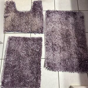 Plush Purple Bath Mat Set and Boho paisley shower curtain